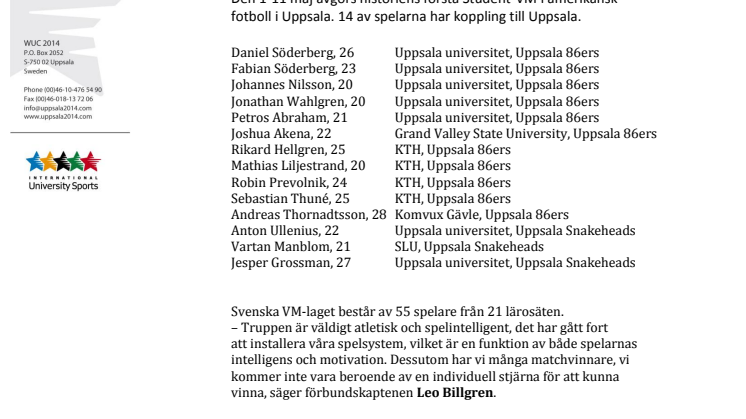 Uppsalaspelare till Student-VM i amerikansk fotboll