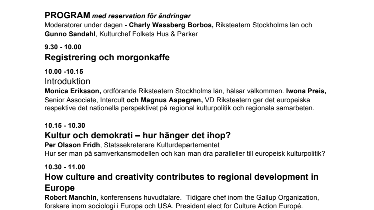 Program konferensen "Det europeiska projektets framtid - hänger det på regionerna?" 