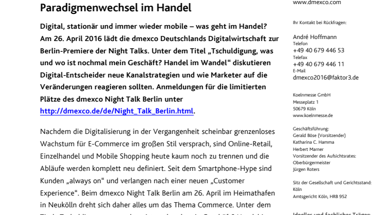 Erster dmexco Night Talk in Berlin bläst zum Paradigmenwechsel im Handel