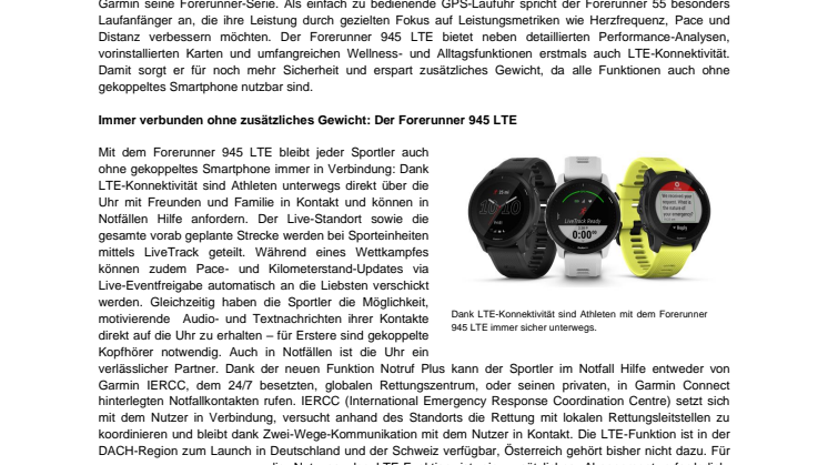 Pressemitteilung Garmin Forerunner 945 LTE und Forerunner 55
