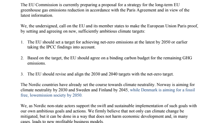 Call for the European Union to update targets for net-zero greenhouse gas emissions