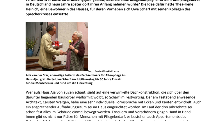 30 Jahre Haus Aja Textor-Goethe  Gründungsort des Frankfurter Forums für Altenpflege