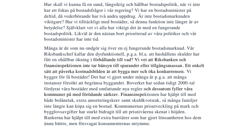 Debattartikel: Finansmarknadsministern extraknäcker som Bostadsminister – klackspark ut för fungerande bostadsmarknad 