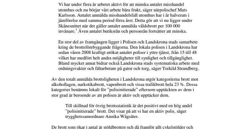 Påtaglig nedgång i våldsbrottsligheten i Landskrona
