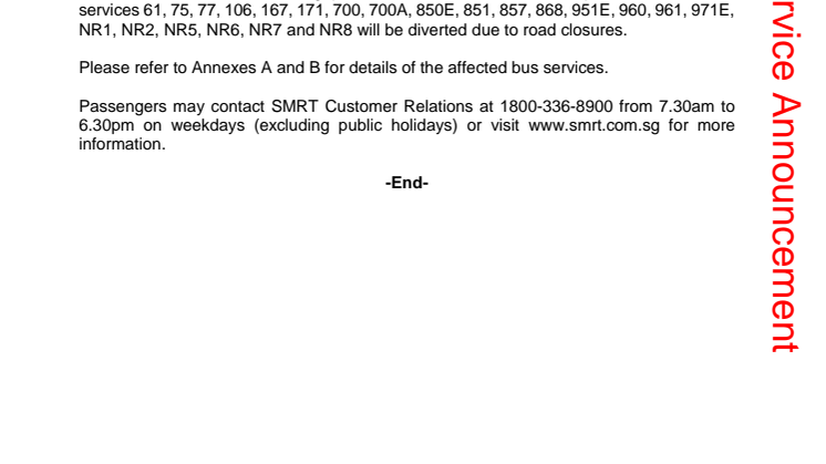 Road Diversion due to Formula One Singapore Grand Prix from 17 to 22 September 2014