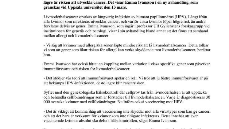 Immunförsvaret påverkar risken för livmoderhalscancer