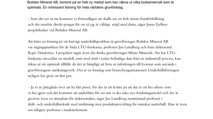 LTUs forskning sparar stora pengar åt gruvföretag 