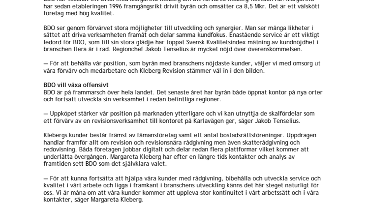 BDO köper Kleberg Revision