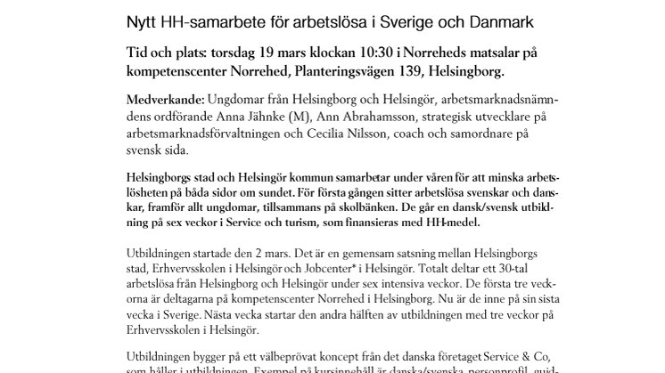 Nytt HH-samarbete för arbetslösa i Sverige och Danmark