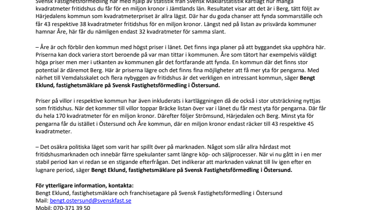 Ny kartläggning från Svensk Fastighetsförmedling: Här fyndar du fritidsstuga i Jämtland