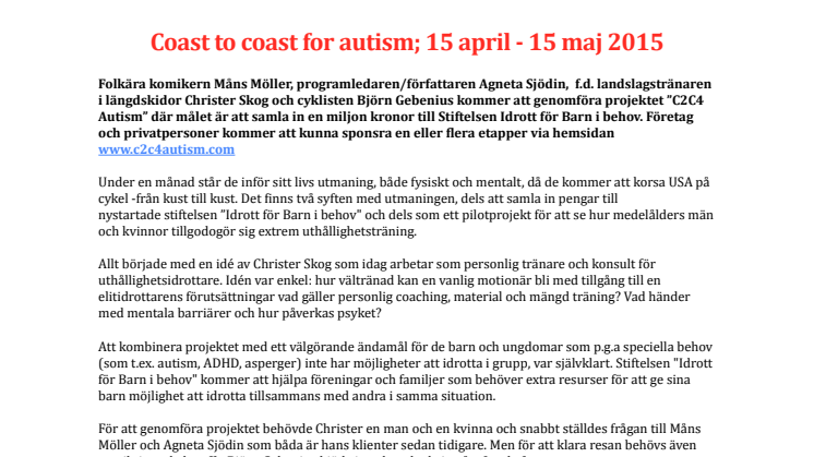Information om Kust till Kust för Autism