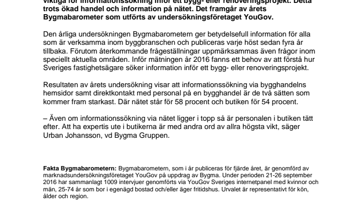 Bygghandelns butiker fortsatt viktiga – trots ökad handel och information på nätet