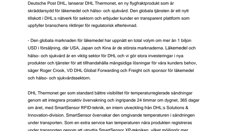 DHL lanserar ny temperaturreglerad flygfraktservice