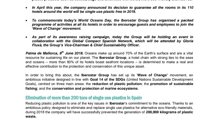 Iberostar Group minskar mängden plastavfall med över 200 ton under 2018