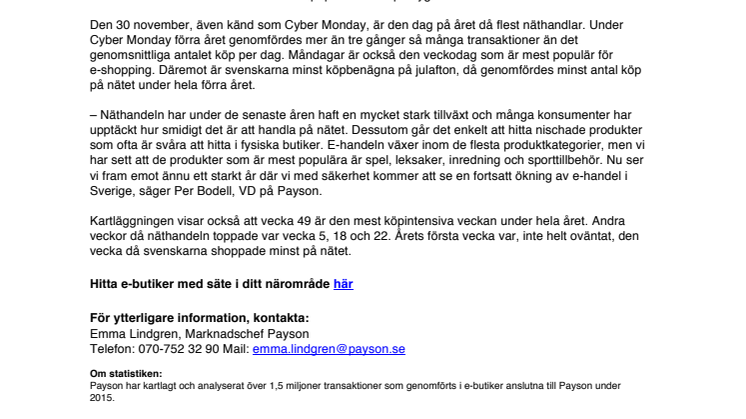 Svenskarna e-handlar mest på Cyber Monday