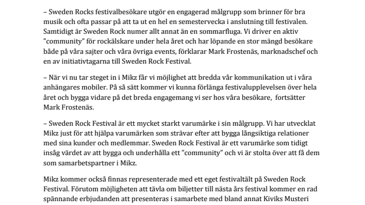 Sweden Rock Festival väljer Mikz för engagemang i mobilen
