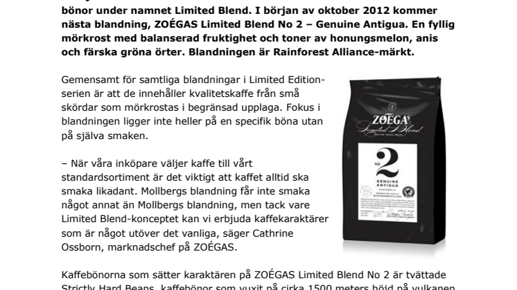  ZOÉGAS lanserar blandning No 2 i Limited Blend-serien