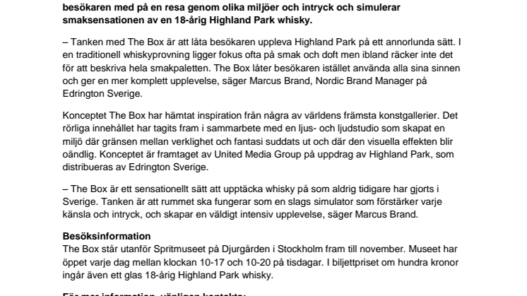 Spritmuseet och Highland Park bjuder in till whiskyupplevelse i unik spegelbox