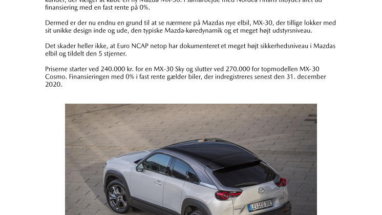 Elektrisk Mazda MX-30 med 0% i fast rente