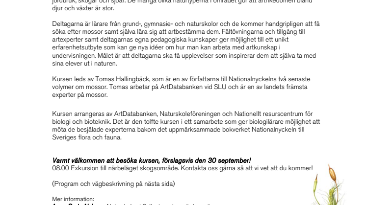 SLU-inbjudan: Lärare på kurs om mossor i Sollentuna