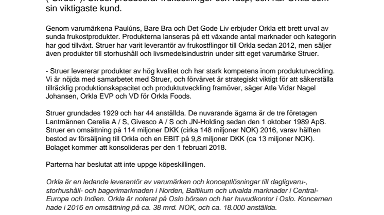 Orkla stärker sin produktionskapacitet i frukostkategorin