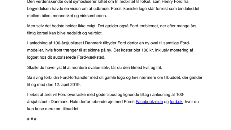 Få nyt Ford-logo til din bil for kun 100 kr.
