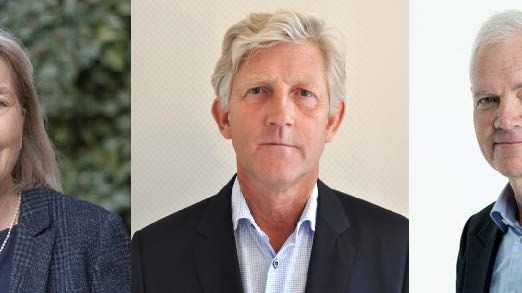 Styrelsens ordförande Catharina Bäärnhielm, samt de nyvalda styrelseledamöterna Thomas Pollare och Gunnar Olsson.
