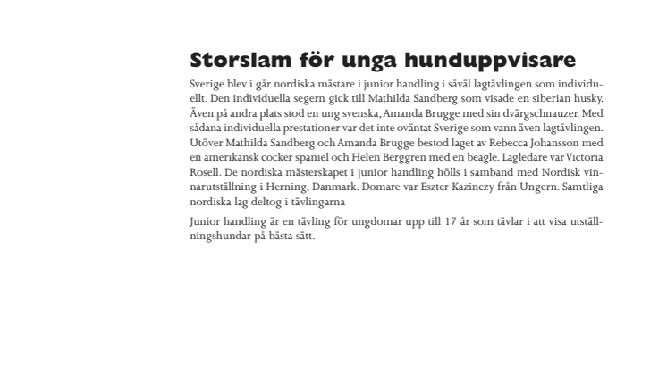 Storslam för unga hunduppvisare