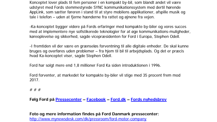 FORD KA CONCEPT - INTERNATIONAL PRESS RELEASE
