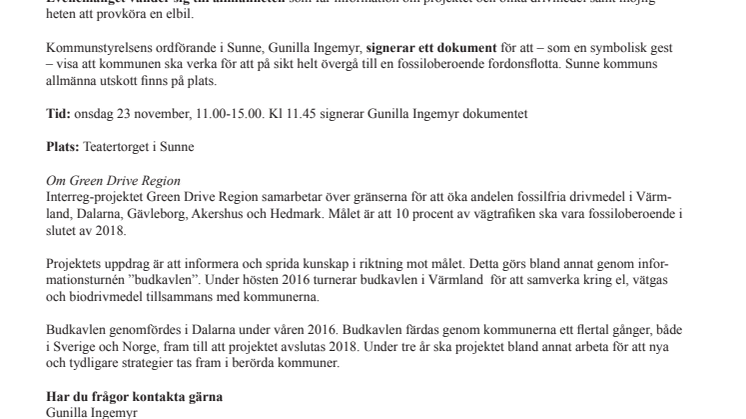 Sunne skriver på för att öka andelen fossiloberoende fordon i kommunen