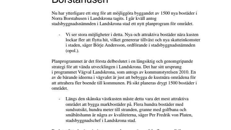 Ja till nya bostäder i Norra Borstahusen i Landskrona