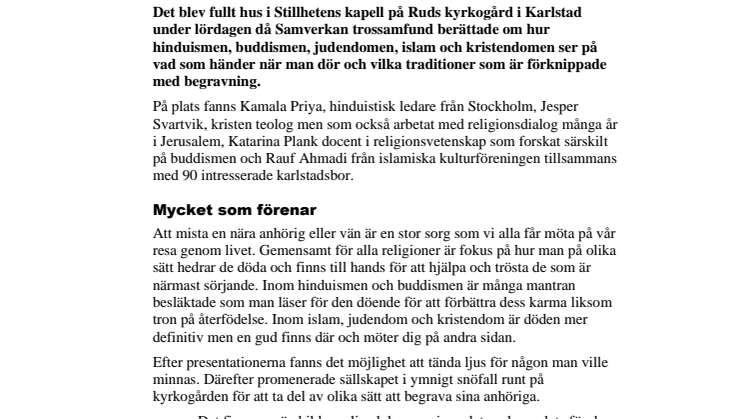 Fullsatt när Samverkan trossamfund bjöd in till samtal om döden