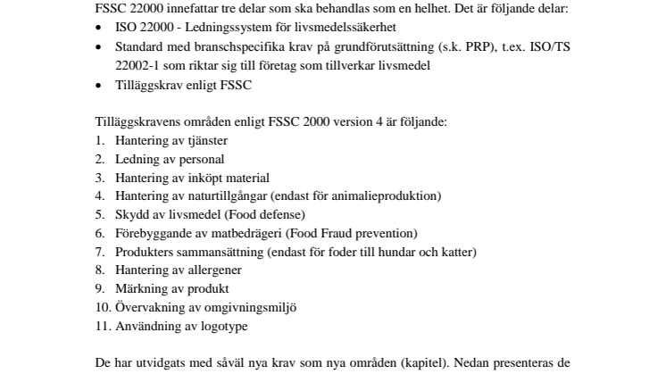 Uppdateringar i FSSC 22000 januari 2017