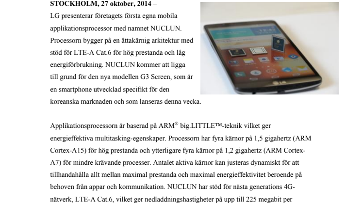 LG INTRODUCERAR NUCLUN – FÖRETAGETS FÖRSTA EGNA APPLIKATIONSPROCESSOR FÖR SMARTPHONES
