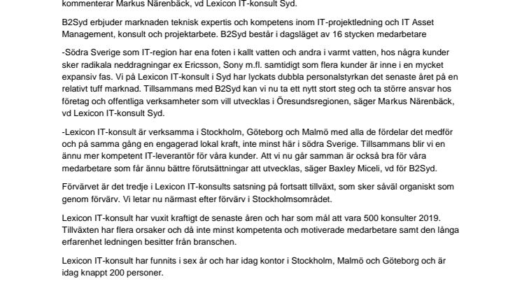 Lexicon IT-konsult förvärvar B2Syd 