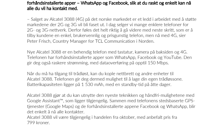 TCL Communication introduserer Alcatel 3088 i Norden – smarttelefon med tastatur og 4G 