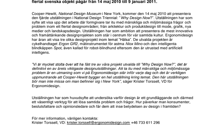 Nu öppnar årets designutställning i New York – tre objekt från svenska Ergonomidesign bland de utvalda