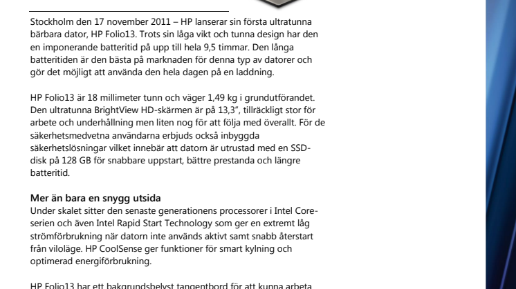 HP Folio13 - ultratunn bärbar med lång batteritid för krävande användare