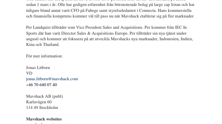 Mavshack förstärker ledningsgruppen