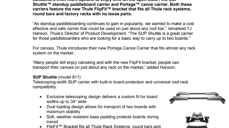 Thule Introduces New SUP and Canoe Carriers at Outdoor Retailer 2013