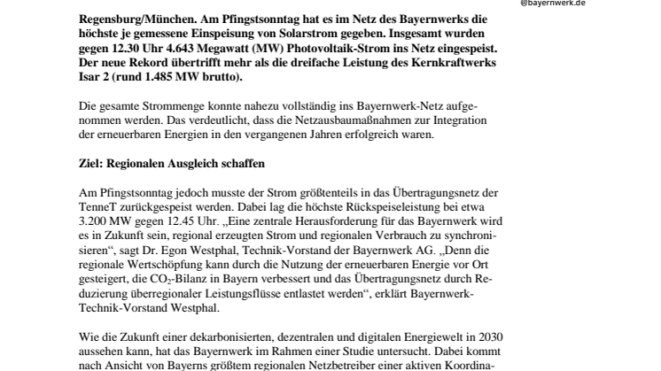 Weiß-blauer Solarstrom-Rekord an Pfingsten