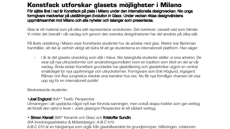 Konstfack utforskar glasets möjligheter i Milano