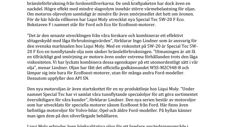 Ny Liqui Moly-olja för EcoBoost-motorer - Special Tec 5W-20 F Eco med officiellt godkännande från Ford.