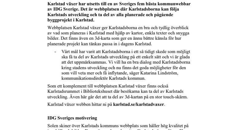 Karlstad växer – en av Sveriges bästa kommunwebbar