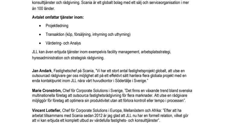 Scania väljer JLL som global samarbetspartner 