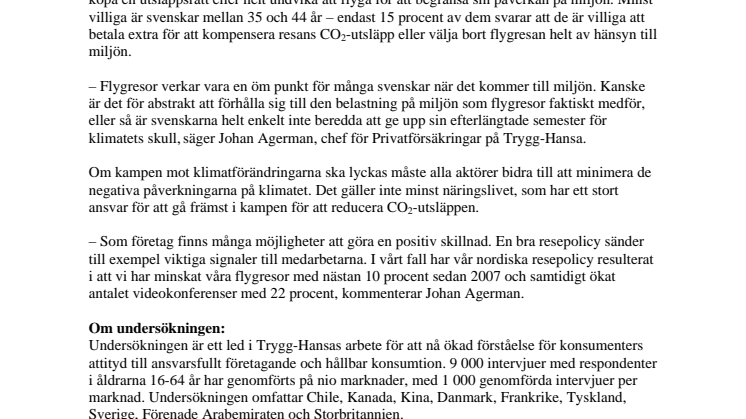 Färre flygresor långt ner på svenskarnas klimatagenda 