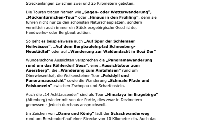 Frühjahrs-Wanderwoche im Erzgebirge