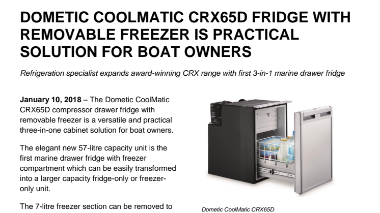 Dometic CoolMatic CRX65D Fridge with Removable Freezer is Practical Solution for Boat Owners