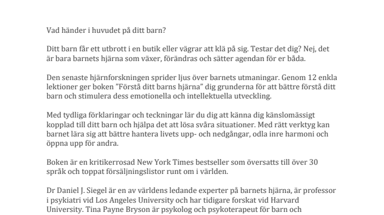 Nu släpper vi boken Förstå ditt barns hjärna