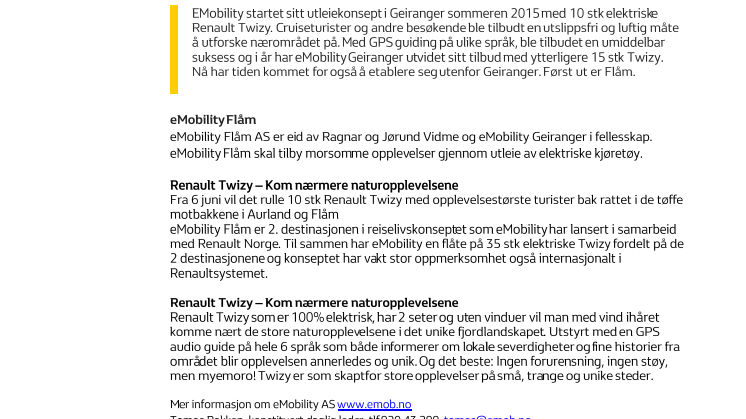 RENAULT OG E-MOBILITY UTVIDER SITT REISELIVSKONSEPT